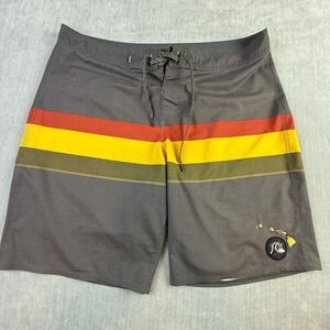 Quiksilver Highline Board Shorts Mens 37 Grey Striped Hawaii Swim Trunks